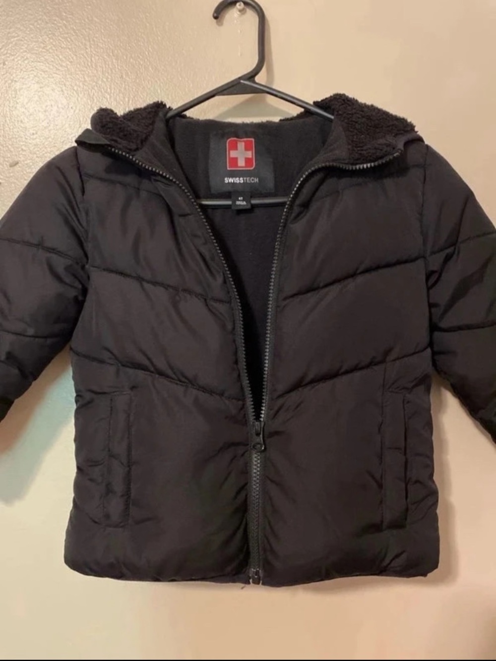 Swiss Tech Kids Black Quilted Puffer Jacket with Hood